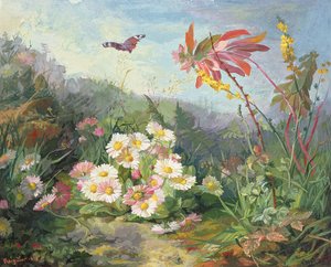 Fiori selvatici e farfalla, 1858